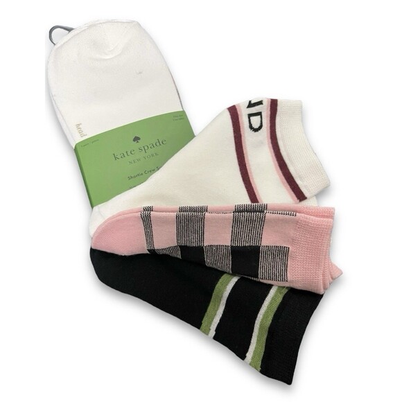 NWT 3 pairs Kate Spade New York Shortie Crew Socks w/ Inspiration Text - Picture 1 of 8